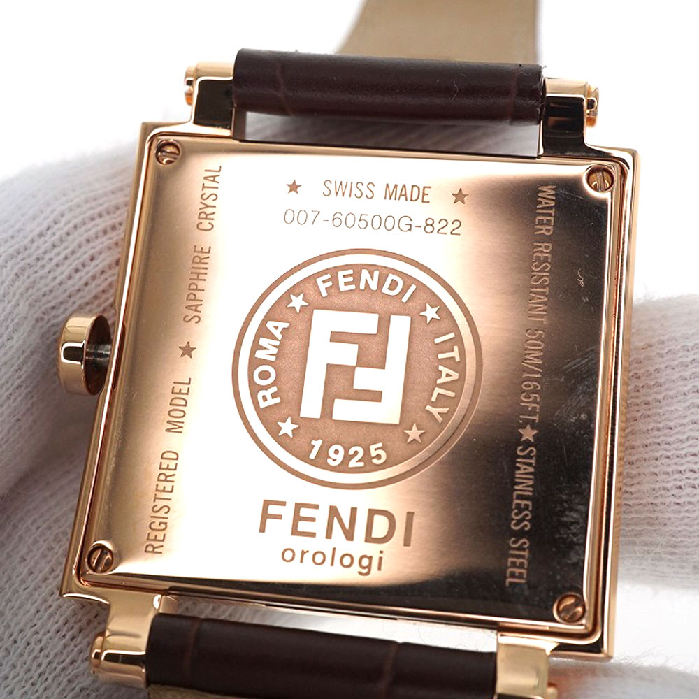 FENDI 【フェンディ】 007-60500G クアドロ クォーツ 5気圧防水 ゴールド ブラウン スクエア レディース メンズ ユニセックス  腕時計 【中古】 USED-6 質屋 かんてい局細畑店 h2104985