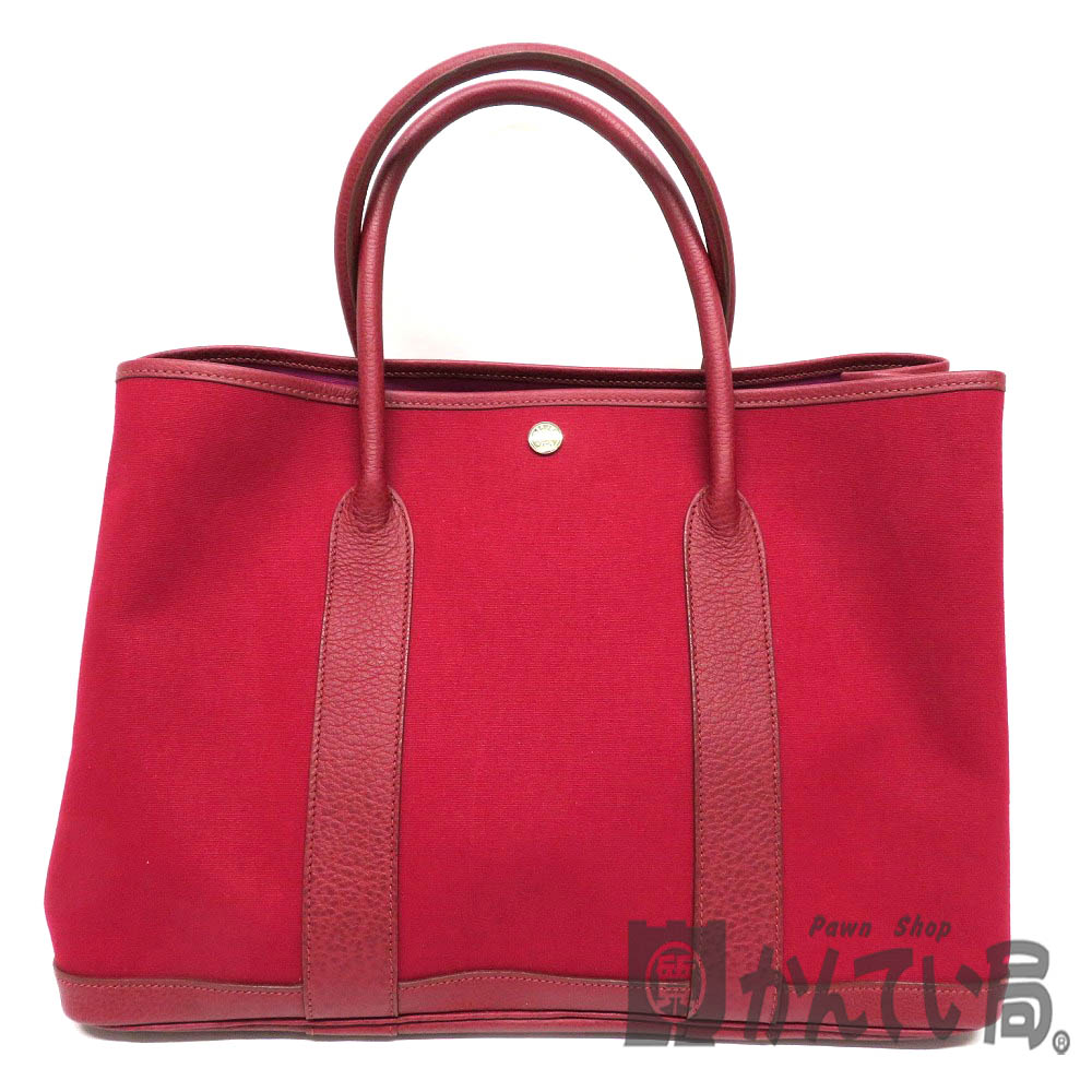 HERMES【エルメス】ガーデンパーティーPM レッド系 ハンドバッグ 美品 布袋【中古】USED【8】質屋 かんてい局細畑店 h2004844