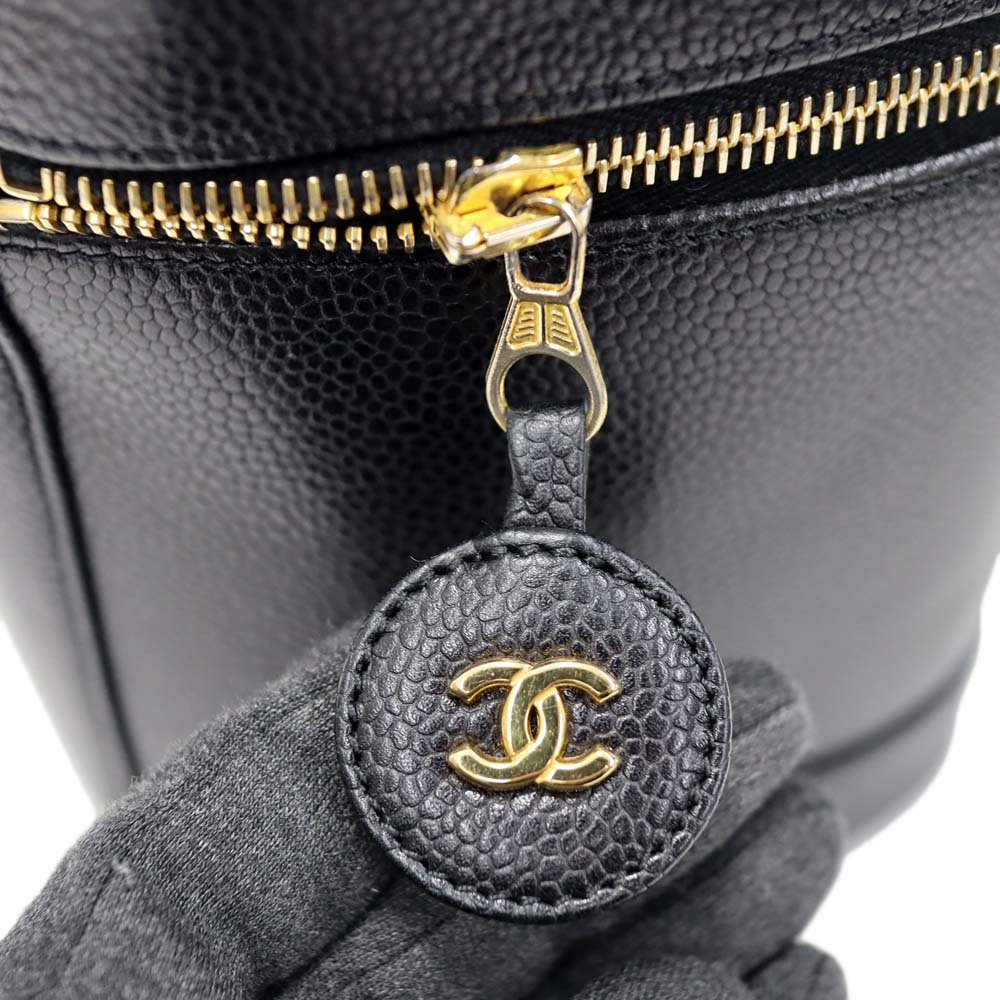 訳あり✨CHANEL キャビアスキン　バニティ　ハンドバッグ　ブラック シャネル 横型バニティ ブラック A01997 キャビアスキン