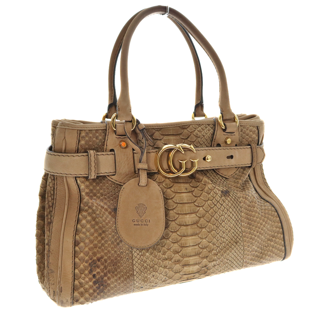 GUCCI【グッチ】247183 ショルダーバッグ 肩掛け パイソン 蛇 レザー ヘビ革 ヌバック ライトブラウン系 ベージュ系 ゴールド金具 レディース 鞄 カバン 大きめ GG【中古】USED-6  質屋  かんてい局春日井店 k22-6096