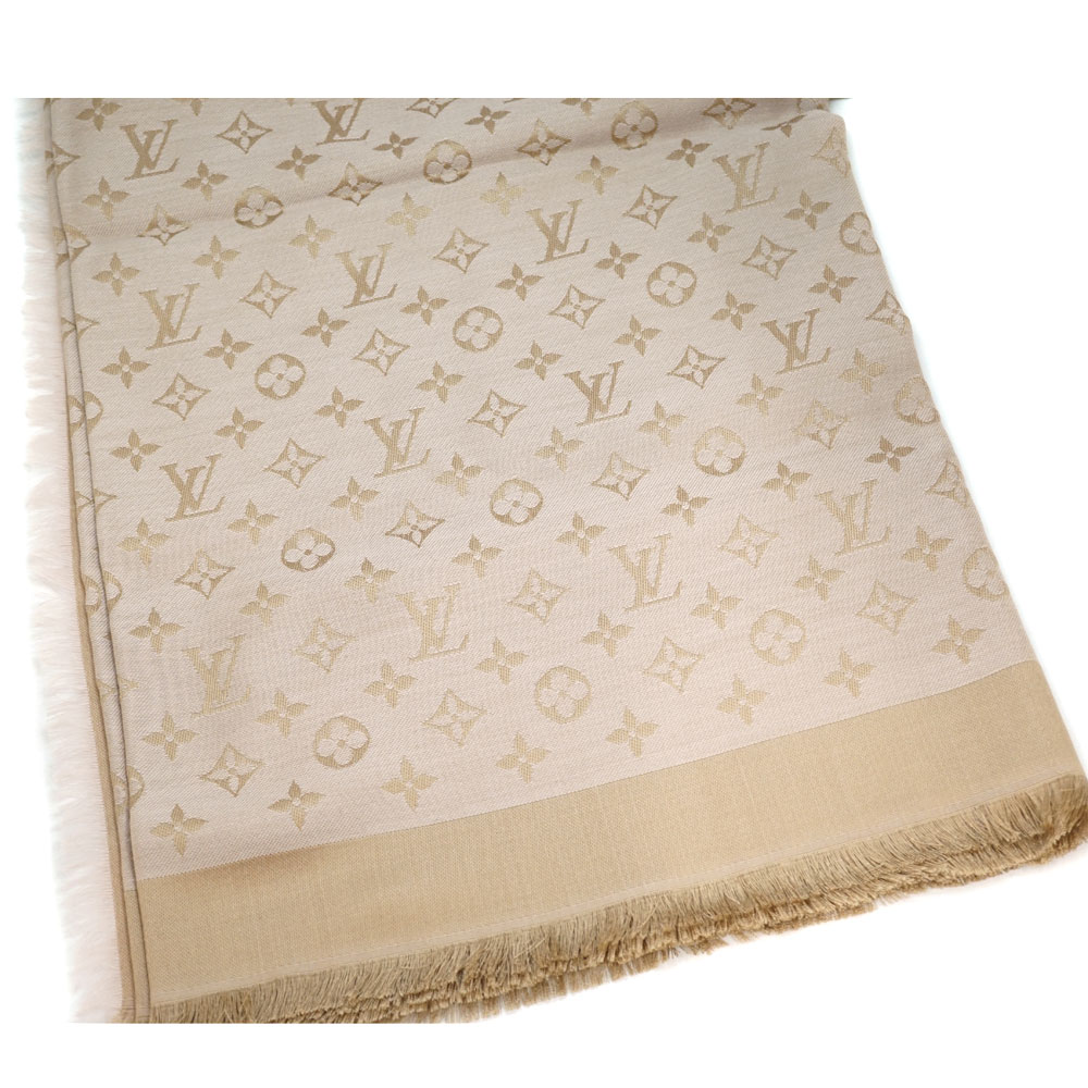 ●紀子●Louis Vuitton モノグラム ストール ベージュ 大判 □ルイ・ヴィトン□ ショール モノグラム 大判ストール シルク