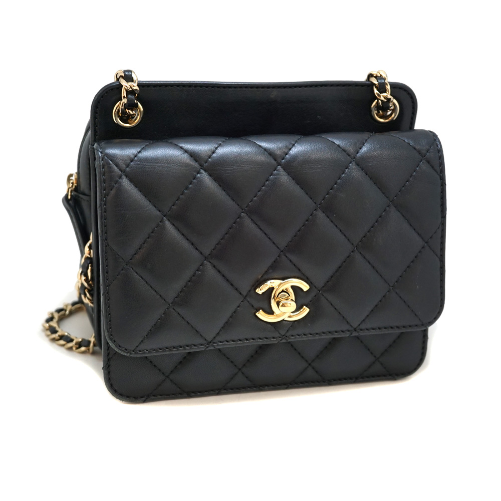 質屋かんてい局オンラインショップ / CHANEL【シャネル】チェーンショルダーバッグ 黒/ブラック ラムスキン コンパクトバッグ レディース