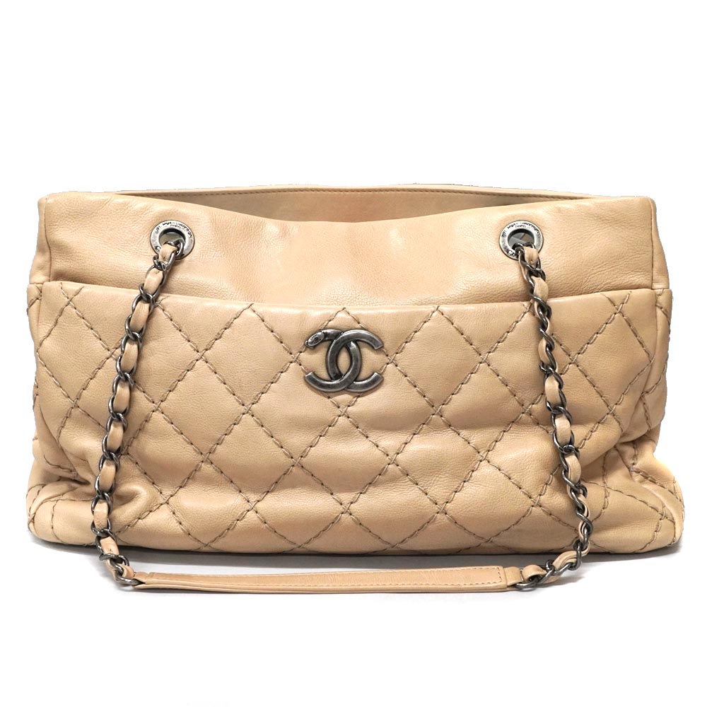 トートバッグ<br>ＣＨＡＮＥＬ シャネル/ラムスキンワイルドステッチチェーントートベージュ//779****/シャネル/Bランク/92