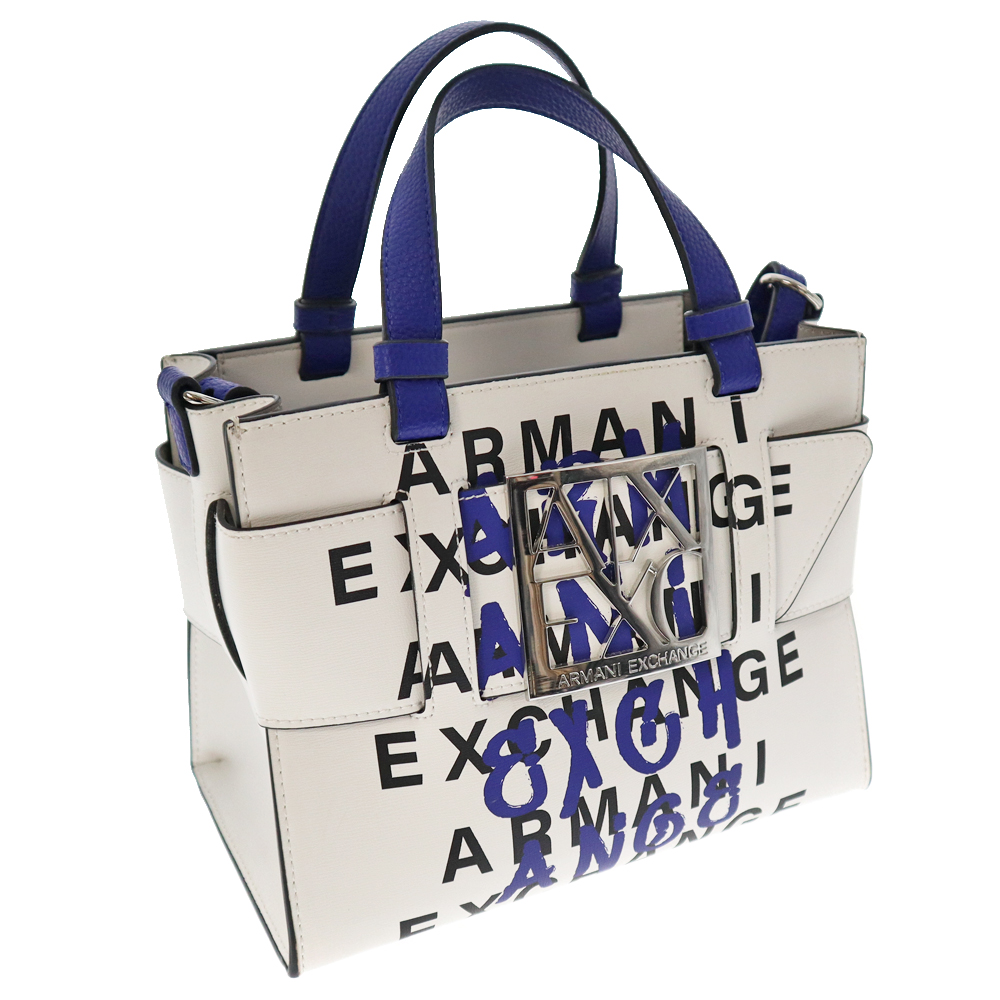 ARMANI EXCHANGE【アルマーニ・エクスチェンジ】2WAYバッグ 鞄 カバン 肩掛け ブランド カジュアル ブルー系 ホワイト系 ブラック  シルバー金具 レディース【中古】USED-6 質屋かんてい局春日井店 k22-6522