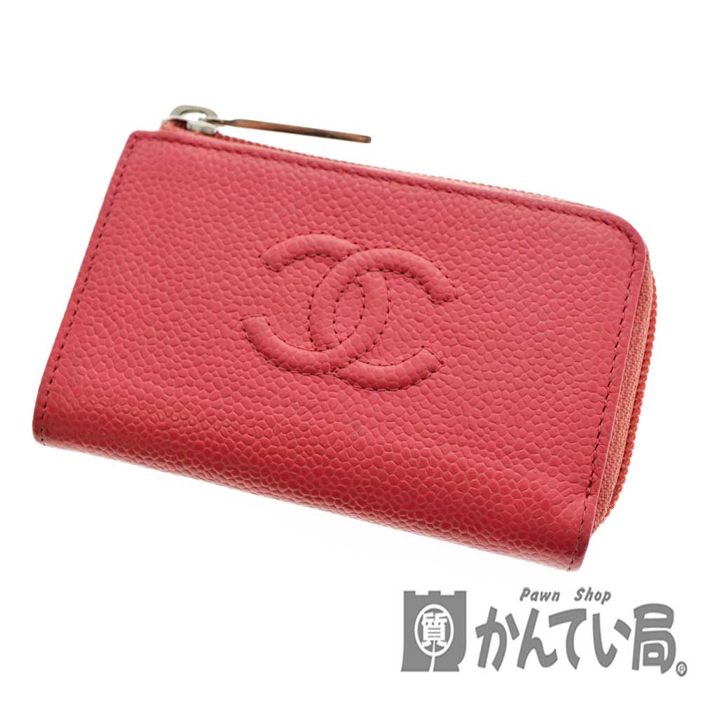 CHANEL【シャネル】A50076 キーリング付コインケース キャビアスキン ピンク L字ファスナー コンパクトウォレット ココマーク レザー サイフ 【中古】USED-6 質屋 かんてい局北名古屋店 n20-6447