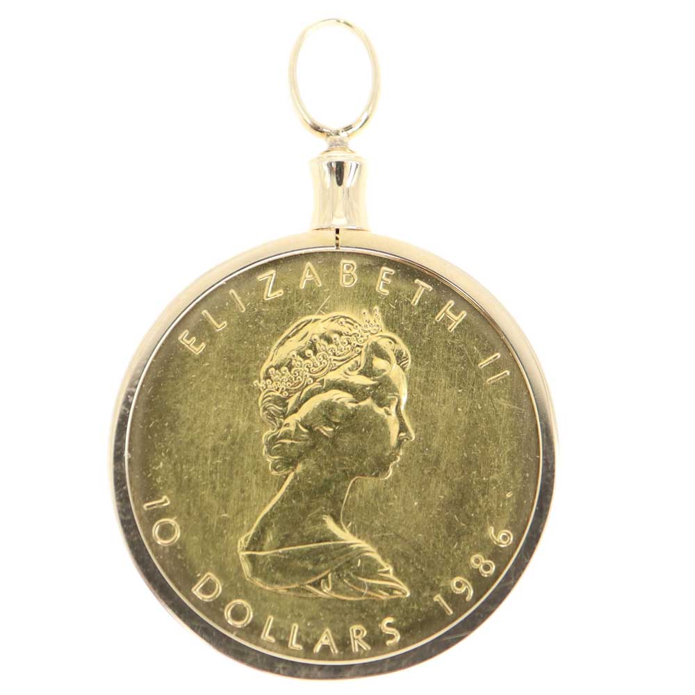 質屋かんてい局オンラインショップ / 春日井店 K24 24金 メイプルリーフ コイントップ k18枠 1/4oz 約8.8g【中古】