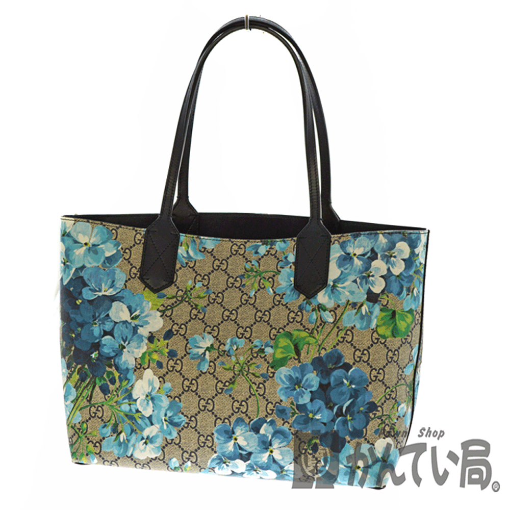 GUCCI【グッチ】372613 リバーシブル トートバッグ 花柄 GG ブルー系 レディース 鞄 かばん 【中古】USED-6 質屋 かんてい局北名古屋店 n20-6448