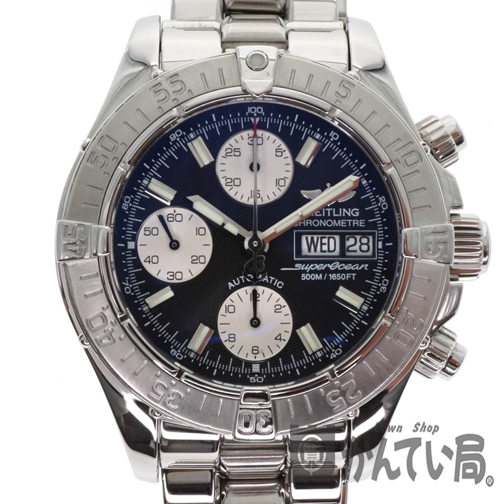 質屋かんてい局オンラインショップ / BREITLING【ブライトリング】A111B83PFA(A13340)スーパーオーシャンクロノ エアロマリーン  クロノグラフ/メンズ 腕時計 自動巻き オートマチック ローマンインデックス ステンレススチール 黒文字/デイデイト 【中古】USED-9 質屋かん  ...