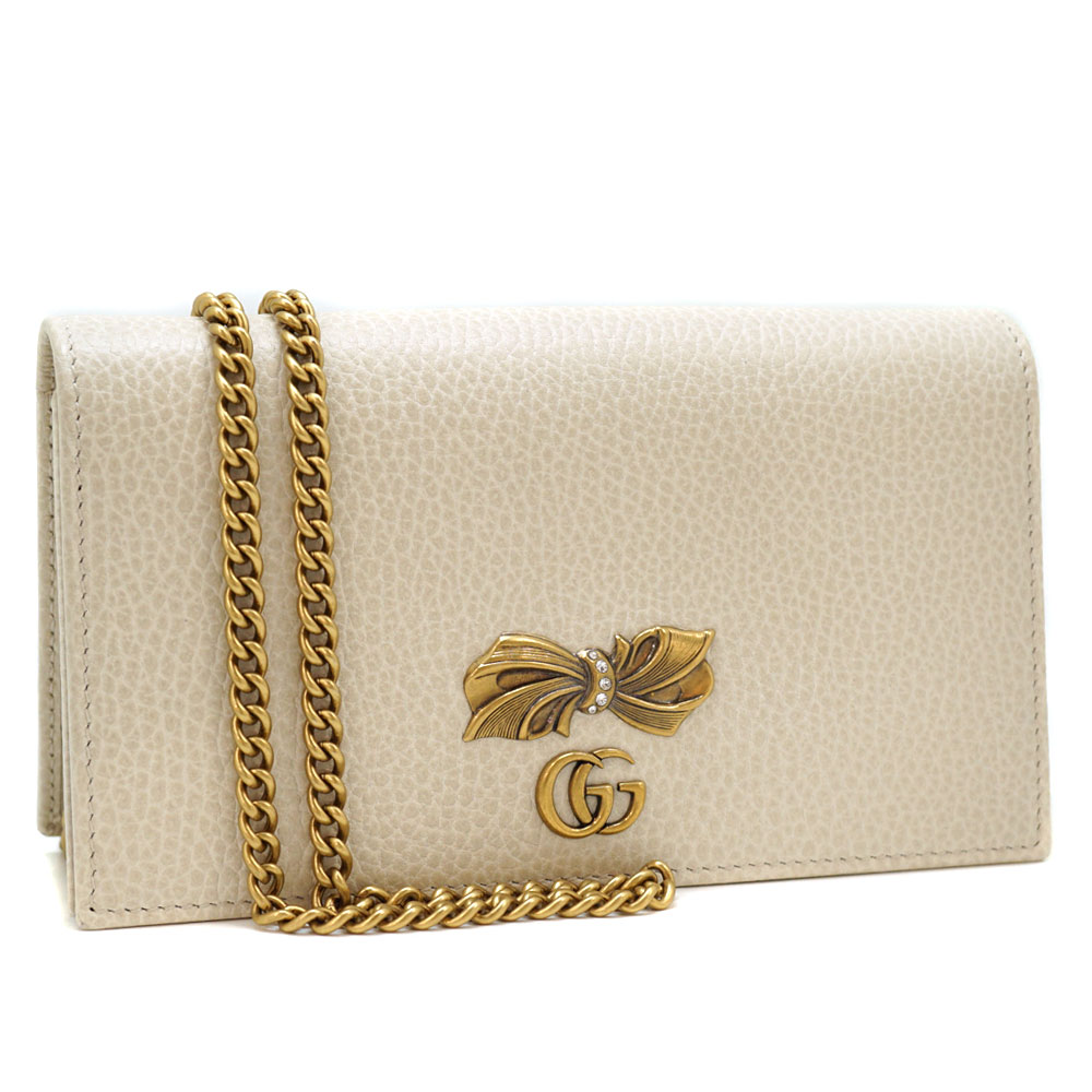 GUCCIショルダー　M m GGマーモント〕ミニ ショルダーバッグ ・ブラック レザー