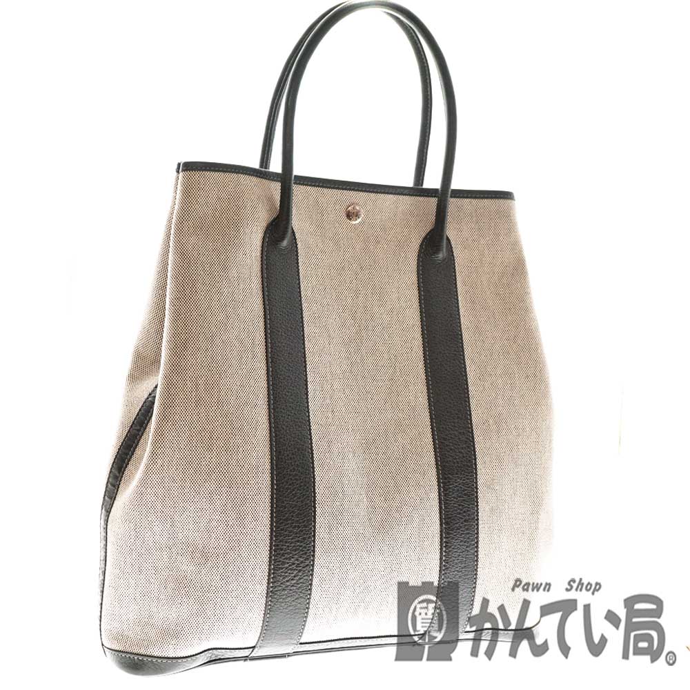 HERMES【エルメス】ガーデンファイルMM　グレー系　ブラックレザー　革　黒　縦型トートバッグ　□Ｈ刻印　2004年製造　キャンバス　メンズ　 レディース　鞄　かばん　ビジネスバッグ　【中古】USED-7　質屋　かんてい局北名古屋店　n20-6604