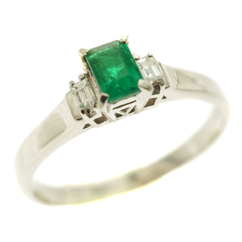 質屋かんてい局オンラインショップ / Pt900 プラチナ E0.33ct D0.08ct エメラルド ダイヤモンド リング 【中古】