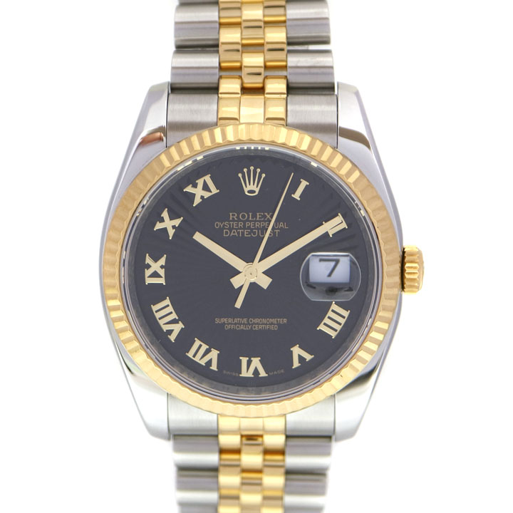 ROLEX【ロレックス】116233　デイトジャスト　シルバー　ゴールド(K18YG) V番　ブラック文字盤　サンビームドレスモデル　SS(ステンレス)×YG(イエローゴールド)　メンズ　腕時計【中古】質屋　かんてい局茜部店　A21-8767