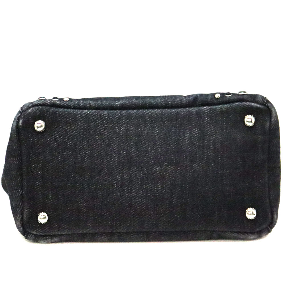 美品★PRADA カナパ デニム2way ショルダーバッグ ビジュー＆スタッズ 美品 PRADA プラダ カナパ 2way トートバッグ ハンドバッグ