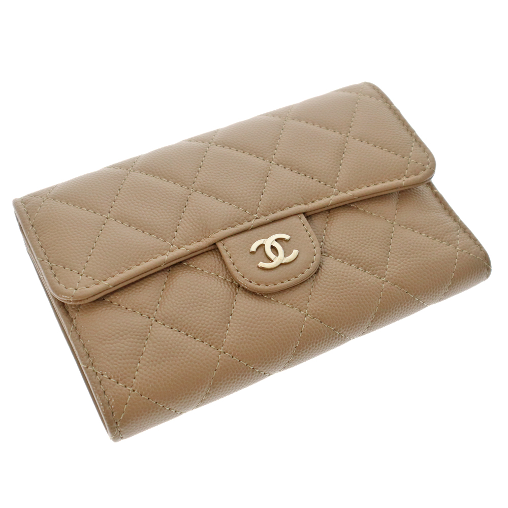 CHANEL 小物入れ レザー ココマーク キャビアスキン　ベージュ系 CHANEL 小物入れ レザー ココマーク キャビアスキンベージュ系