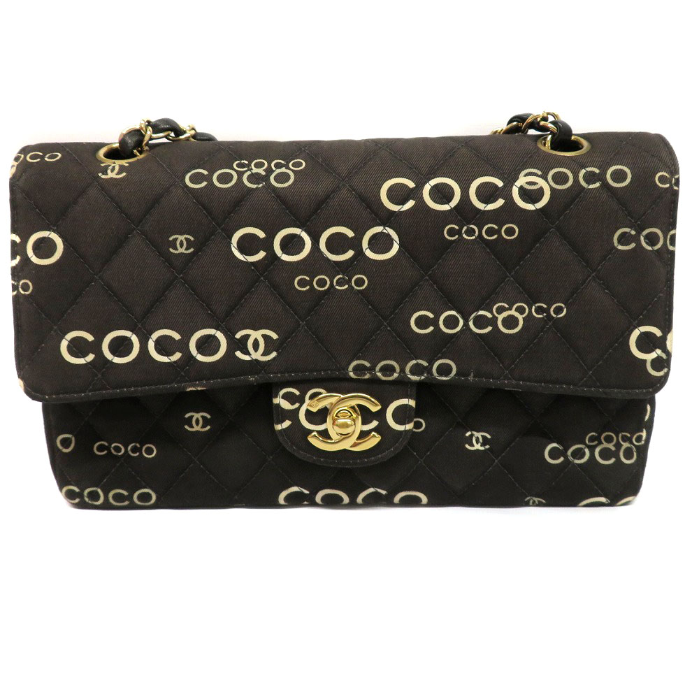 CHANEL 【シャネル】 チェーンショルダーバッグ COCOプリント キャンバス地 レザー 黒系 ゴールド金具 レディース 【中古】 USED-6 質屋 かんてい局細畑店 h2106640