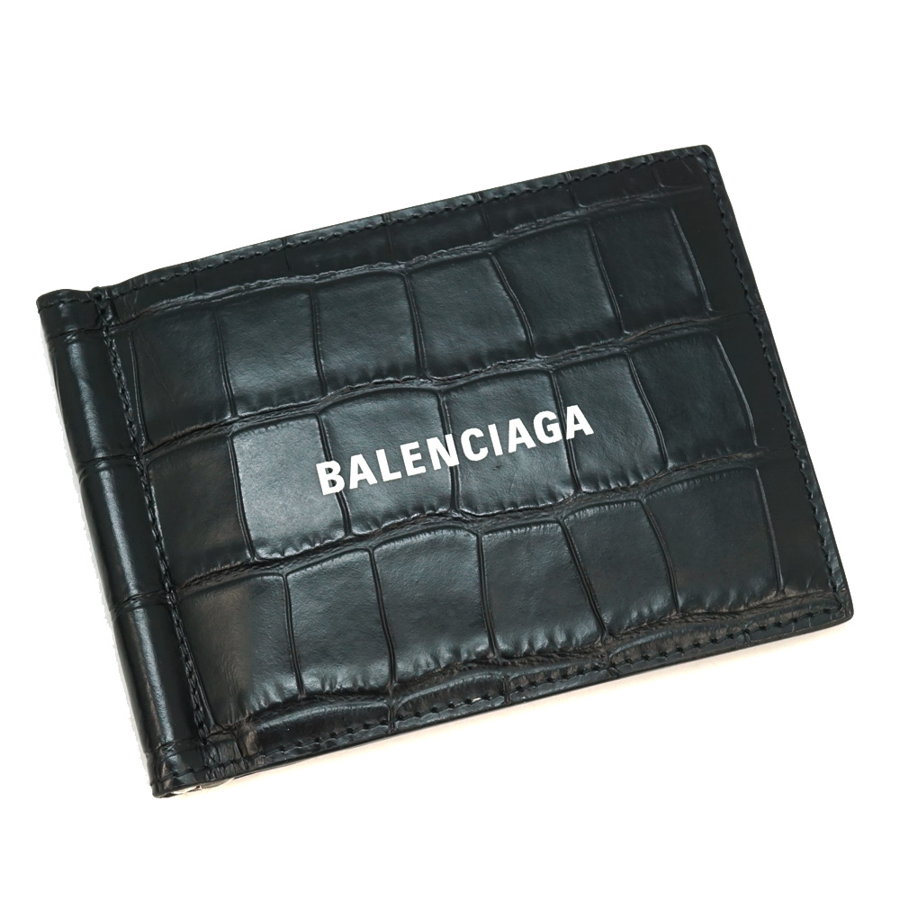 BALENCIAGA【バレンシアガ】625819 二つ折り札入れ ミニ財布 マネークリップ レザー クロコ調 ブラック コンパクト サイフ  メンズ【中古】USED-7 質屋 かんてい局北名古屋店 n21-8579