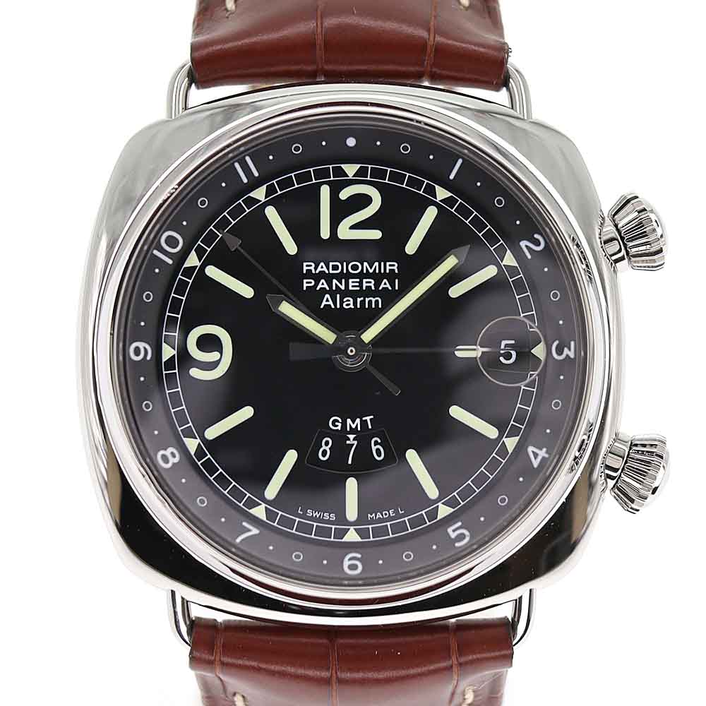 O.PANERAI【パネライ】PAM00098 ラジオミールGMT メンズ F番 ステンレス(SS) レザー 自動巻き 腕時計 30m防水 メンテナンス済 【中古】 質屋 かんてい局小牧店 c21-4919