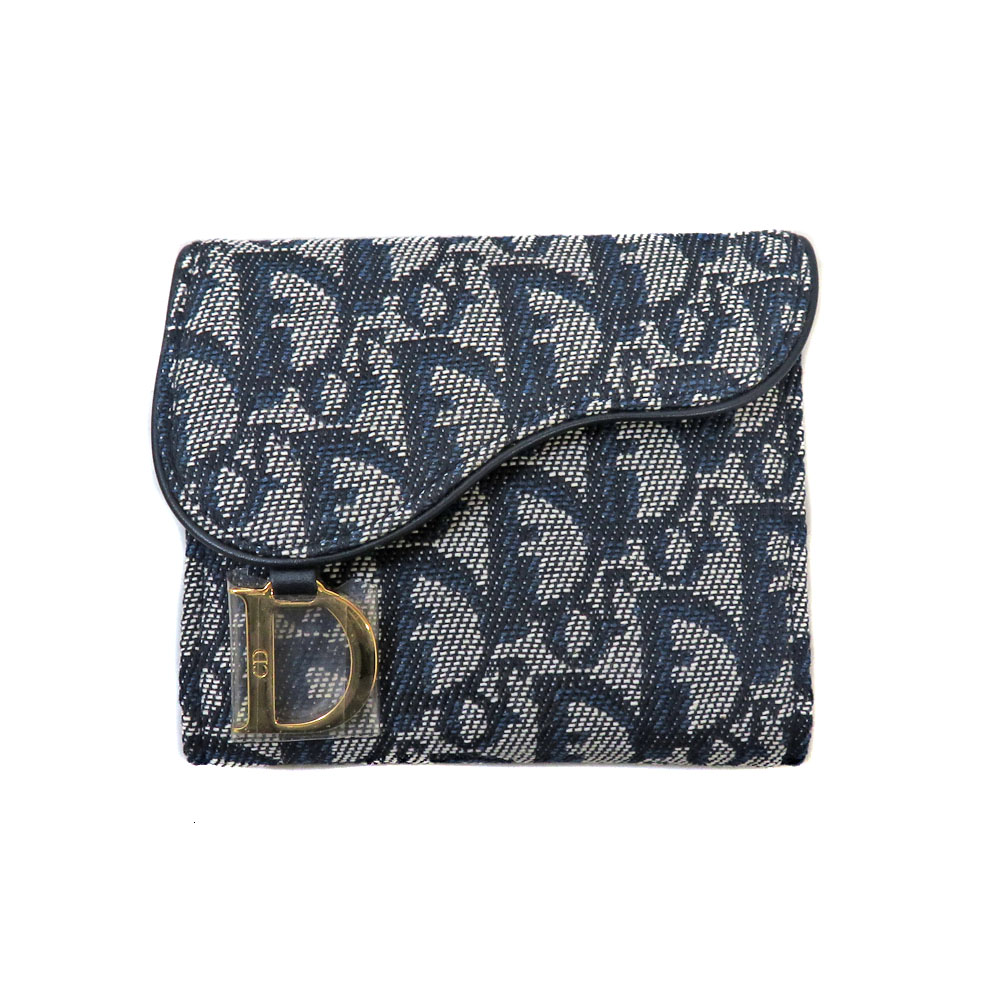 クリスチャンディオール Christian Dior 三つ折りカードケース ブルー 【中古】