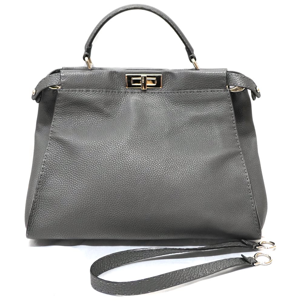 FENDI【フェンディ】8BN210 ピーカブー ラージ 2WAYハンドバッグ ショルダーバッグ レザー グレー シルバー金具 大きめ 肩掛け  レディース 【中古】USED-6 質屋 かんてい局北名古屋店 n22-9138