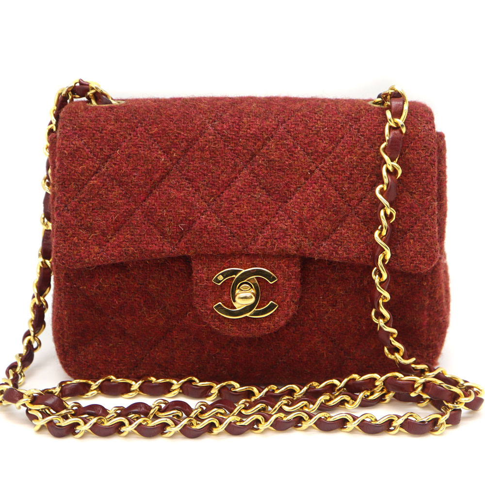 シャネル Chanel ミニマトラッセ ショルダーバッグ 鞄 ツイード ボルドー【中古】