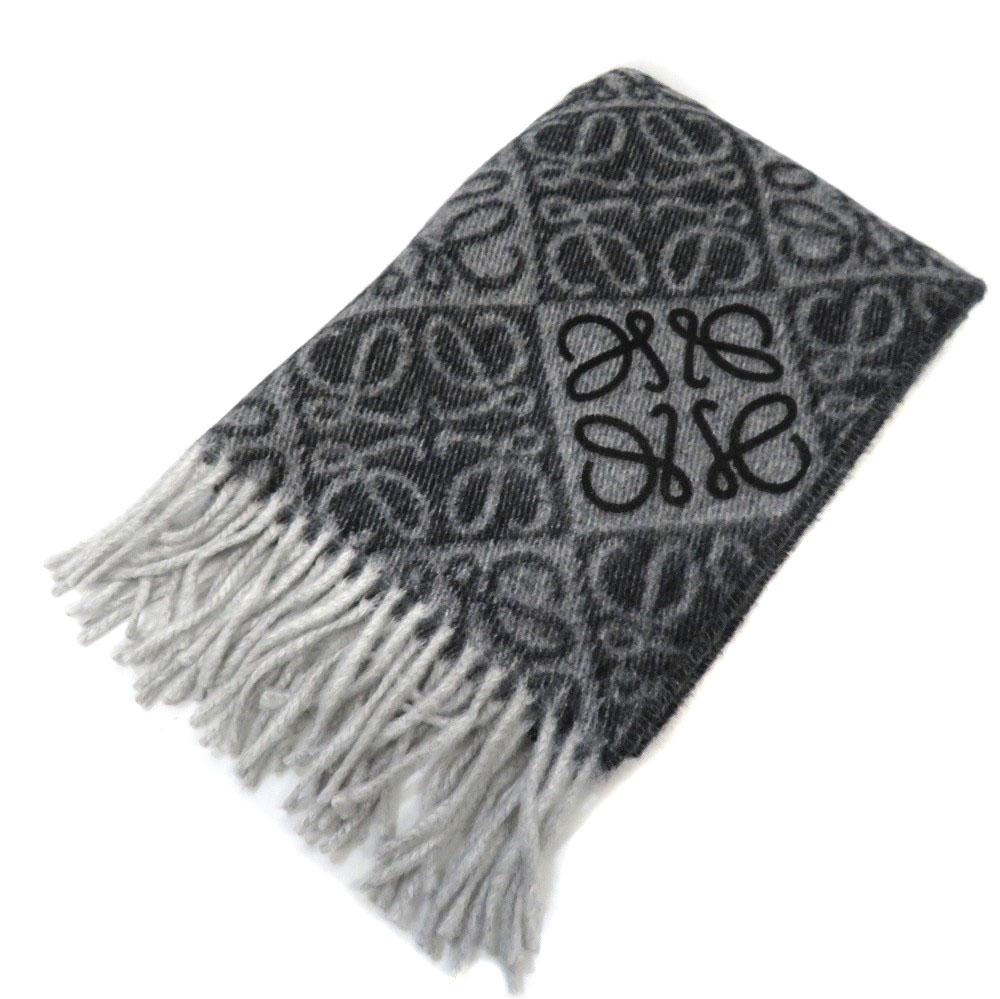 LOEWE ロエベ 総柄大判 スカーフ ストール ショール ホワイト系×グレー