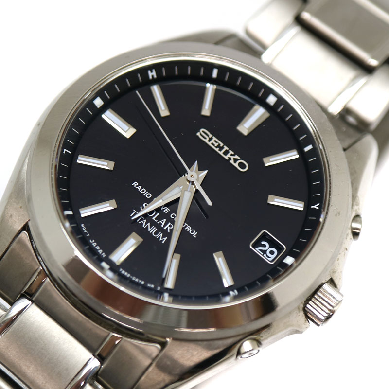 質屋かんてい局オンラインショップ / SEIKO【セイコー】SBTM217 / 7B52-0AK0 電波ソーラー チタン 10気圧防水 ファッション  ブランド ブラック文字盤 メンズ 腕時計 USED-6【中古】 A21-9736 質屋 かんてい局茜部店