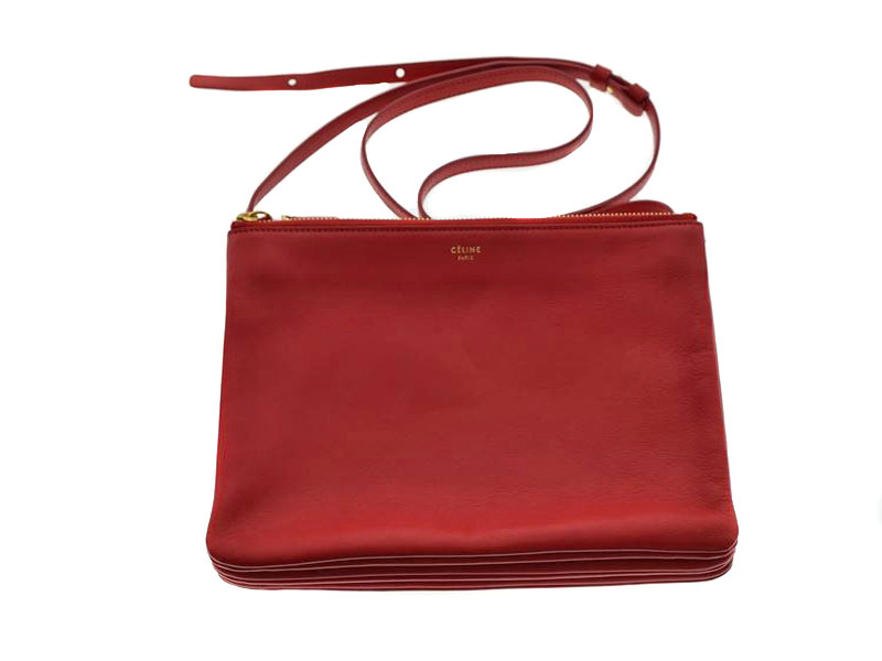 レディース セリーヌ トリオ ラージ ショルダーバッグ赤レッド Celine 