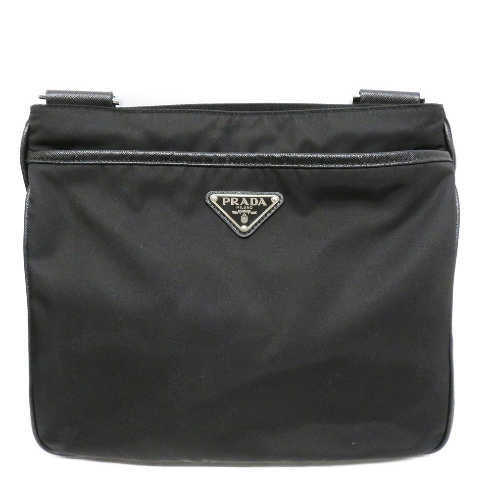 プラダ リボン ショルダーバッグ 2WAY ナッパレザー ブラック プラダ