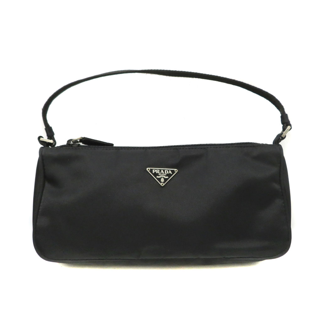 【極美品】 PRADA ナイロン×レザー ポーチ 小物入れ 三角ロゴ ブラック 極美品】 PRADA ナイロン×レザー ポーチ 小物入れ 三角ロゴ ブラック